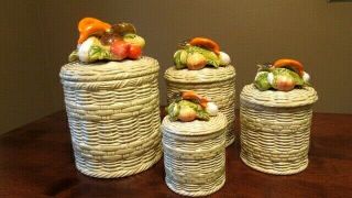 Vintage " Lefton " Vegetable Basket Weave Canister Set 7065 - Set Of 4