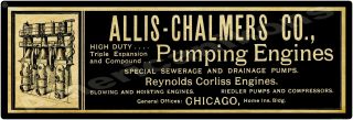 1901 Allis Chalmers Pumping Engines Marquee Style Metal Sign 6 " X 18 "