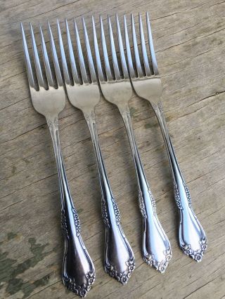 Set 4 Oneida Mansfield Dinner Forks Wm A.  Rogers Deluxe Glossy Stainless