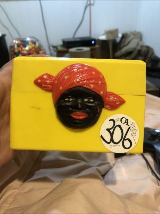 Plastic Black Americana Fosta Product Recipe Box Vtg 1940’s Yellow