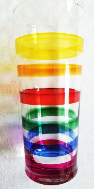 Vintage 1960 ' s Colorful Striped Glass Set Of 4 Tall Tumblers,  Retro 2