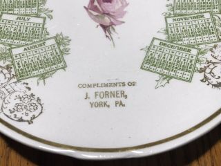 1908 Advertising Calendar Plate Compliments of J.  Forner York PA 3