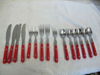 Wf Washington Forge Mardi Gras Red Handle Stainless Steel Forks Spoons Knives