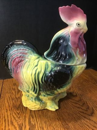 Vintage American Bisque Cookie Jar Rooster Chicken 11” Tall Pottery Ceramic 50’s