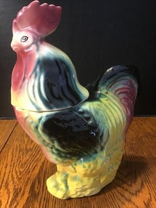 Vintage AMERICAN BISQUE COOKIE JAR Rooster Chicken 11” Tall Pottery Ceramic 50’s 3
