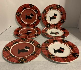 Mesa Home Products Scottie Dog Red Black Yellow Plaid 8 Inch Plate Set Of 6