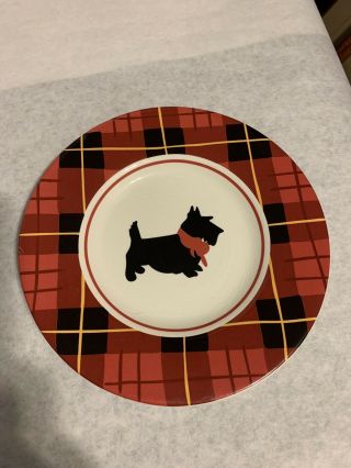 Mesa Home Products Scottie Dog Red Black Yellow Plaid 8 inch Plate Set of 6 3