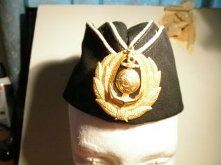 Black Pilotka Military Side Cap W/ Soviet Union Navy Pin