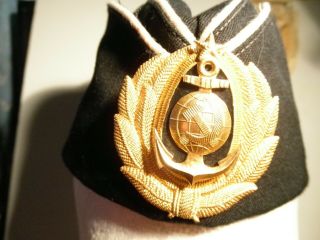 Black Pilotka Military Side Cap w/ Soviet Union Navy Pin 2