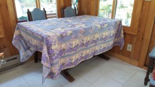 Htf April Cornell Blanche Blue 72” Square Tablecloth Blue Purple Pink Cream Exc