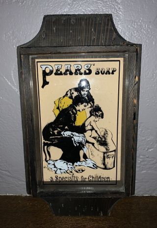 Rare Vintage Pears Soap Wooden Ad " A Specialty For Children " Glass Wood Frame