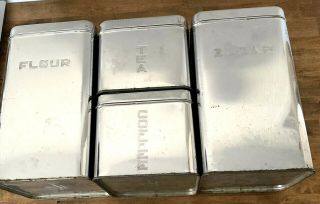 Vintage Lincoln Beautyware 4 Pc Metal Stacking Silver Chrome Canister Set