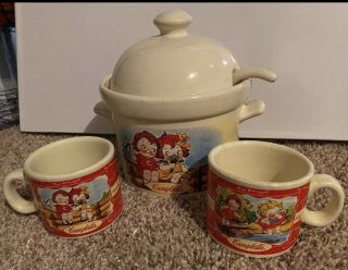 Campbell’s Soup Collectible Tureen With Lid,  Ladle & 2 Mugs/cups 1998