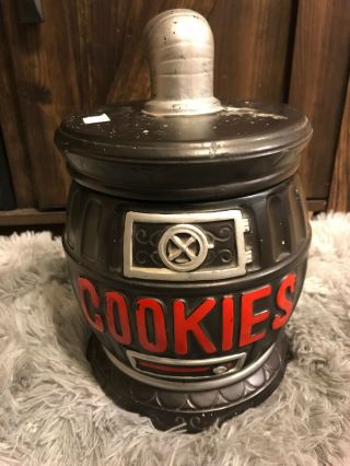 Black Ceramic Pot Belly Stove Cookie Jar