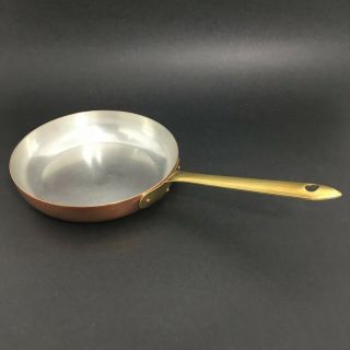 Vintage Douro Copper Fry Sauté Pan Tin Lined Brass Handle By B&m Portugal 6.  5 "