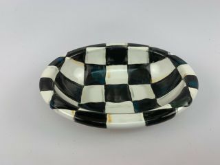 Mackenzie Childs Enameled Courtly Check Oval Soap Dish.