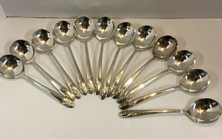 Holmes & Edwards Silverplate Romance Round Gumbo Soup Spoon Set Of 12 Vintage