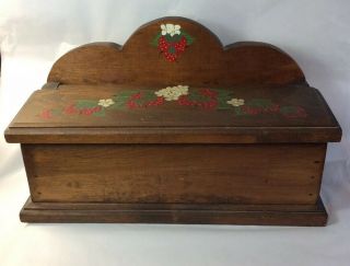 Vtg Wood Strawberry Recipe Card Box Counter Wall Cabinet Wooden Kitchen Storage