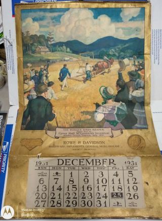1931 Mccormick - Deering Ihc Calendar Rowe & Davidson Amoret Missouri Wyeth Litho