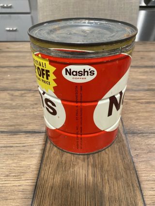 Vintage Nash ' s Drip Grind Coffee Tin 1 LB.  12 Cents Off Great 1950’s Coffee Tin 3