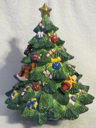 Big 13 " Inch Decorated Christmas Tree Ceramic Cookie Jar By St.  Nicholas Square