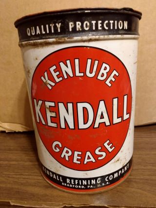 Vintage 5 Lb.  Kendall Kenlube Grease Can,  Empty.  7 1/2 X 6 In.  Metal