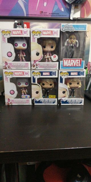 Spider - Gwen,  Gwenpool Funko Pop Set,  Exclusives,  Toys R Us,  Hot Topic,  Walgreens