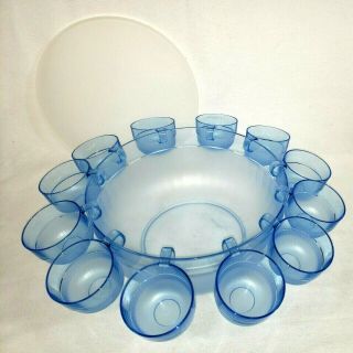 Tupperware Preludio Acrylic Blue Watercolor Punch Bowl With Lid And 12 Cups