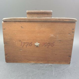 Vintage 1976 Wooden Wood Bicentennial Index Card File Or Recipe Box With Lid