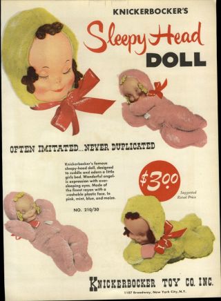 1954 Paper Ad Knickerbocker Sleepy Head Doll Melode Bells Color