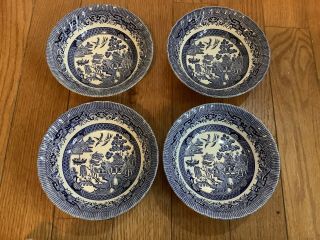 Set Of 4 Royal Wessex Blue Willow Swirl Edge Cereal Bowls 6 1/2 " England