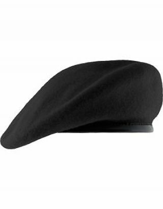 Beret (bt - D02/09) Black With Leather Sweatband Size 7 1/2 " (unlined)