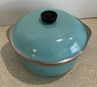 Vtg Club 4.  5qt Turquoise Blue Teal Aluminum Dutch Oven Roaster 10” Pot With Lid 2