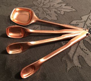 Vintage 4 Piece Copper Measuring Spoons Set 1/4,  1/2,  1 Teaspoon & 1 Tablespoon