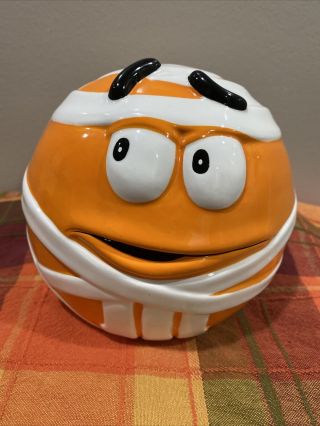 M&m Orange Mummy Ceramic Halloween Candy Cookie Jar