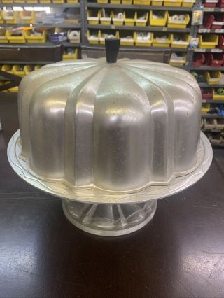 Vintage Nordic Ware Aluminum Metal Bundt Cake Stand Cover Lid Dome Black Knob