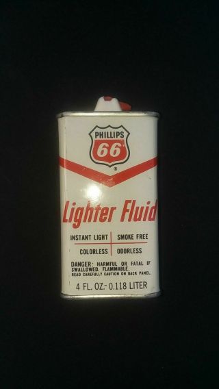 Vintage Phillips 66 Lighter Fluid White Metal Can 4 Oz.