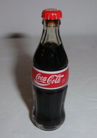 Miniature Coca - Cola Glass Coke Bottle Red Cap W/ Liquid 4ur Rushton Xmas Santa