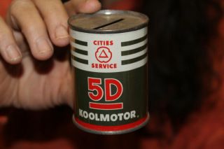 Vintage Cities Service 5d Koolmotor Motor Oil Coin Bank Gas Oil Can Sign