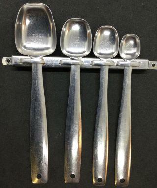 4 Vintage Foley Measuring Spoons Stainless Steel Long Handle With Holder