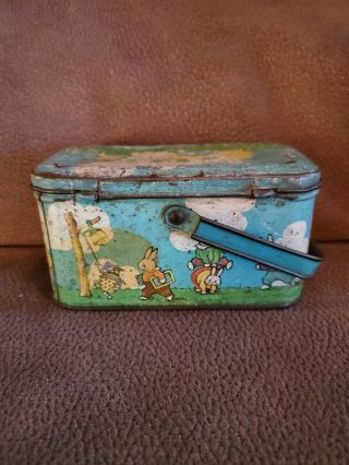 Vintage 1920 ' s Tindeco Tin Litho Peter Rabbit ' s Easter Greeting Tin Box 3