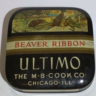 Vintage Beaver Ribbon Ultimo Typewriter Ribbon Tin Mb Cook Co.  Chicago Il