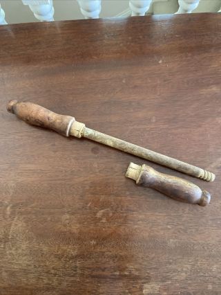 Turned Wood Handles For An Antique Stoneware Rolling Pin