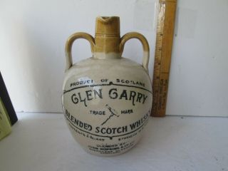 Antique Scotch Whiskey Pottery Jug Qt.  With Double Handles Glen Gary Early 1900s