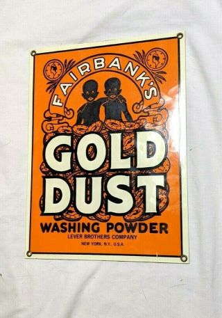 Vintage Fairbanks Gold Dust Washing Powder Ny Porcelain Enamel Sign 12x9