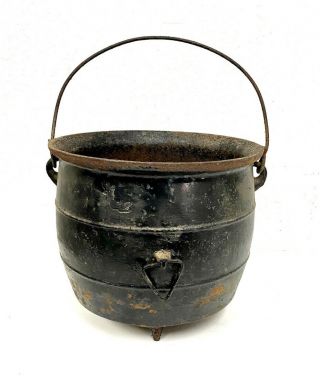 Antique Cast Iron Cauldron Pot 3 Legged Kettle W Handle