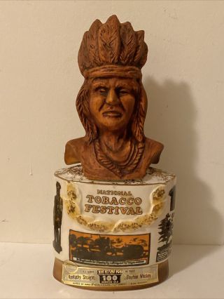 Vintage Jim Beam National Tobacco Festival Whiskey Decanter 1973 Native Indian