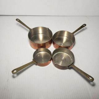 Vintage Copper Measuring Cups Brass Handles Set Of 4 W/spout Korea