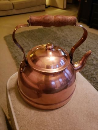 Vintage Copper Tea Pot W/ Copper Spout & Copper/wooden Handle