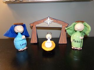 4 Pc Ceramic Bobbleheads Christmas Nativity Set Lorrie Veasey Our Name Is Mud